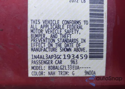 2016 Nissan Altima 2.5/2.5 S/2.5 Sl/2.5 Sr/2.5 Sv из США, поврежденный, VIN 1N4AL3AP3GC193459